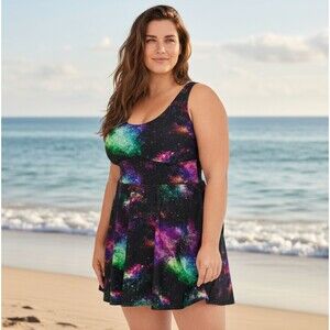 Torrid Swim Dress 0 L 12 Large Galaxy Print Wireless One Piece Brief UPF 50+ EUC